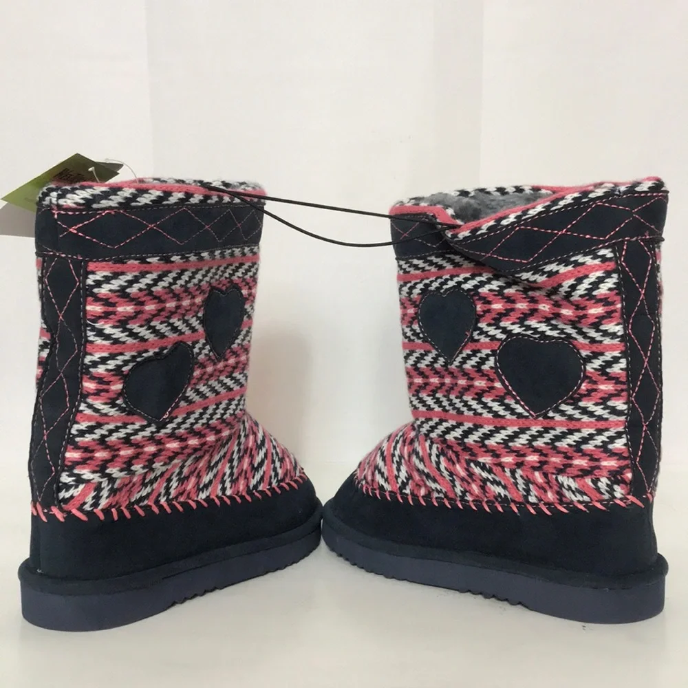 NWT Girl’s Cozy Pink Heart Warm Lined Boots 1 Little Guel